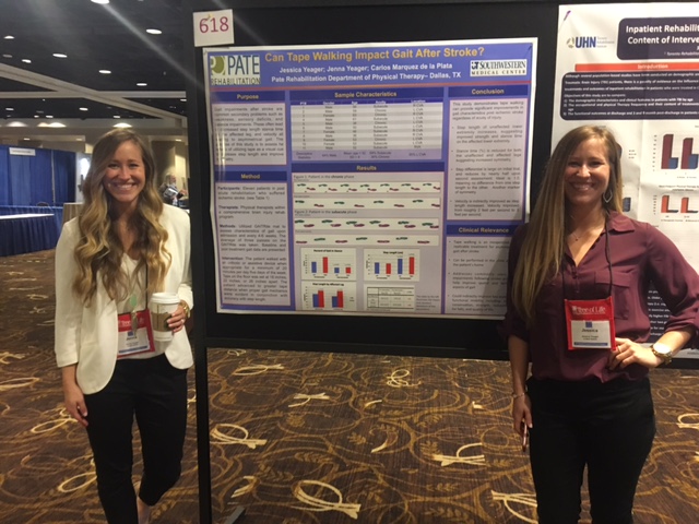 image shows Jessica Yeager and Jenna Yeager presenting study on tape gait training at The International Brain Injury Associations's World congress in 2017
