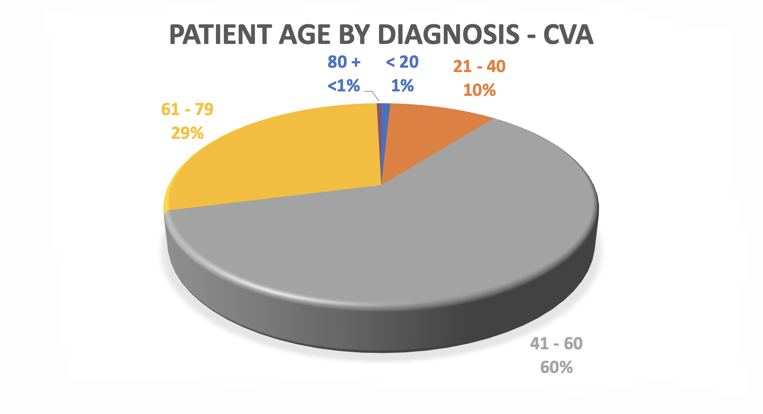 image of pie chart reveals patient age data for CVA at Pate Rehab